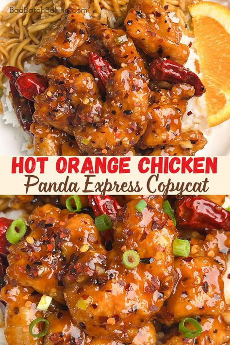 Hot Orange Chicken Panda Express, Orange Chicken Panda Express, Panda Express Recipes, Spicy Orange Chicken, Crispy Honey Chicken, Hearty Food, Batch Baking, Restaurant Meals, Homemade Chinese Food