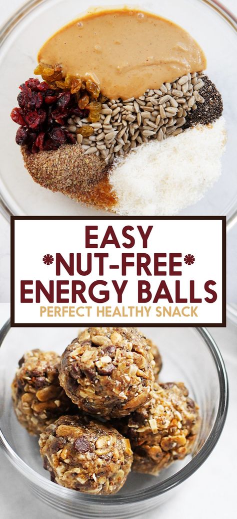 Nut Free Energy Balls, Nut Free Snacks, Lexi's Clean Kitchen, Easy To Make Snacks, Bite Size Snacks, No Bake Energy Bites, Coconut Chia, Protein Bites, Healthy Clean Eating