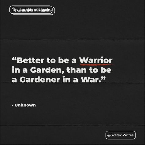 The opening quote of the Bushido of Bitcoin. If I had to sum up the entire book in a single aphorism, this would be it. Modern civilization has forgotten that virtue means excellence and strength, and that the warrior is the quintessential archetype of virtue. A warrior is not he who simply goes to war, but he who is prepared to go to war when necessary, because while there can be no garden without the gardener, there can also be no gardener without the warrior to first demarcate and establ... A Warrior In A Garden, Warrior In A Garden, Be A Warrior, Vision Board Goals, The Gardener, The Warrior, Sum Up, A Garden, Vision Board