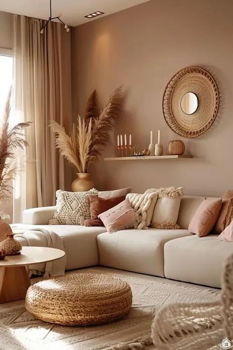 Terracotta Living Room, Boho Chic Living Room, Living Room Warm, Beige Living Rooms, Living Room Styles, Boho Living Room, Living Room Inspo, Living Room Style, Couches Living Room