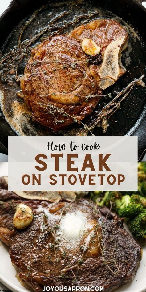 15 minutes · Gluten free Paleo · Serves 2 · How to cook steak on stovetop - learn all the tips and tricks to make steaks using a cast iron skillet on the stove. Easy, delicious and the BEST steak recipe! Great for a homemade Valentine's Day… More Steak On The Stove, Cast Iron Skillet Steak, Steak On Stove, How To Make Steak, Cast Iron Steak, Skillet Steak, Cooking The Perfect Steak, Easy Steak Recipes, Iron Skillet Recipes