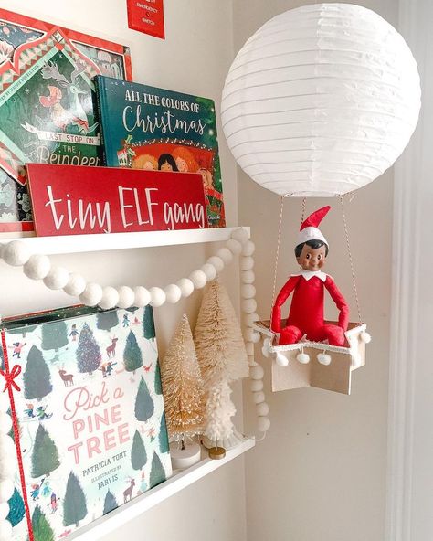 Elf On The Shelf Hot Air Balloon Arrival, Elf Hot Air Balloon Arrival, Elf Magic, Elf Antics, Christmas Inspo, Elf On The Shelf Ideas, Shelf Ideas, Holidays With Kids, Baby Cold