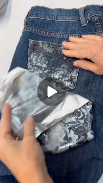 Jenn + Ash | Artistic Painting Studio on Instagram: "Let's make a custom pair of jeans using metallic transfer foils 🤩

#diytutorial #transferfoil #diycrafts #metallicfoils #foiling #foils #diyproject" Artistic Painting, Transfer Foil, Denim Ideas, Painted Jeans, Denim Pocket, Embellished Denim, Painting Studio, Foil Print, Cycling Outfit