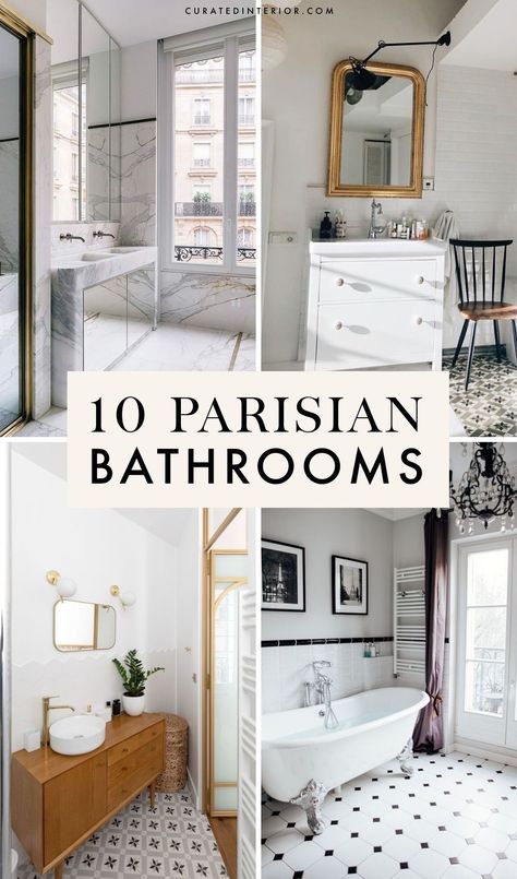 Get ready to be inspired by these Parisian bathroom decor ideas from France. Parisian bathrooms are a stunning combination of sophistication and vintage aesthetic, paired with timeless grace and long-lasting beauty. Are you planning on renovating your bathroom soon? Well, let us help you out because we are totally in love with Parisian decorating. And after seeing these design ideas, you will be too! We think it’s the perfect way to design your bathroom. Bathroom Decor Parisian, French Chic Bathroom Ideas, French Bathrooms Paris, Parisian Shower Room, Allison Victoria Bathroom, Parisian Bathroom French Style Vintage, Bathroom Parisian Style, Parisian Style Bathroom Decor, French Bathroom Decor Ideas