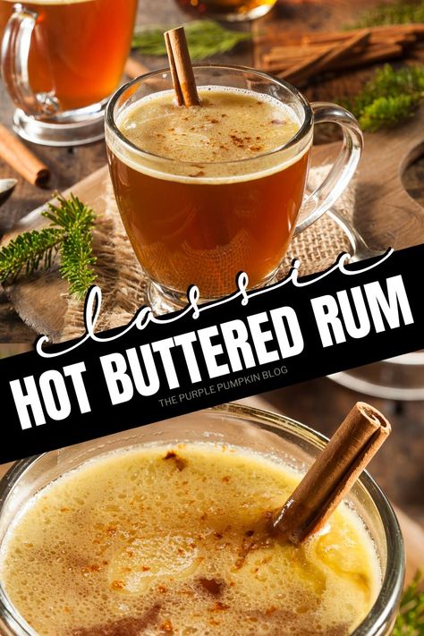 Make this Hot Buttered Rum recipe for holiday parties or for sipping on while sitting in front of a roaring fire on cold winter nights. This soothing hot cocktail is gently spiced and warms the soul with every sip. #HotButteredRumRecipe #ThePurplePumpkinBlog #ChristmasCocktails #Cocktails #HotButteredRum #HolidayCocktails Buttered Rum Recipe, Hot Buttered Rum Recipe, Rum Butter, Toddy Recipe, Hot Toddies Recipe, Buttered Rum, Hot Cocktails, Rum Recipes, Hot Buttered Rum