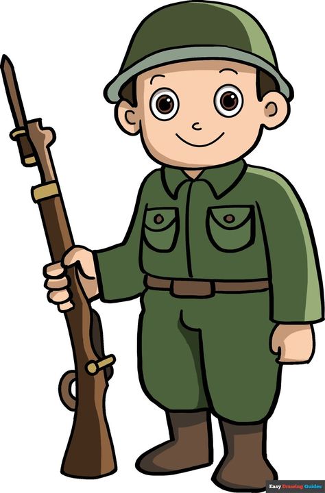 Calling all kid artists: Show your creative side and learn how to draw a soldier with us today. It's easier than ever before - let's begin now! https://easydrawingguides.com/how-to-draw-a-soldier/ Drawing Of Soldier, Soldier Drawing Easy, Army Drawing, Soldier Drawing, Blending Colored Pencils, Boys Town, Drawing Lessons For Kids, Easy Drawing Tutorial, Artists For Kids