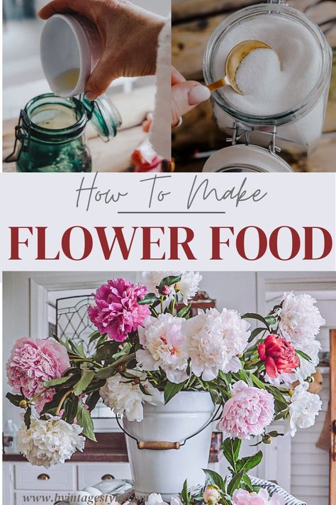 Diy Flower Food For Vase, Diy Flower Food Water, Keep Flowers Fresh Longer Vase, Store Bought Flowers Tips, Flower Food Diy Water, Longest Lasting Cut Flowers, How To Keep Cut Flowers Fresh Longer, Spring Cut Flowers, Fresh Flower Crafts