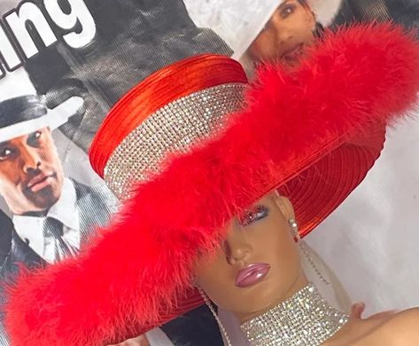 "Red Church Hat,Bold and Regal | Make a Statement with Queen's Fluffy Brim" Knit Suits, Church Attire, Church Hat, Grace To You, Church Hats, Modern Design, Unique Designs, Hats, Red