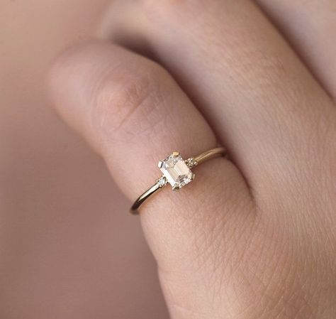 Dainty Emerald Cut Engagement Ring, Simple Diamond Engagement Ring, Small Simple Engagement Rings, Engagement Ring Elegant, Ring Simple Gold, Diamond Ring Yellow Gold, Open Diamond Ring, Three Diamond Ring, Cheap Diamond Rings