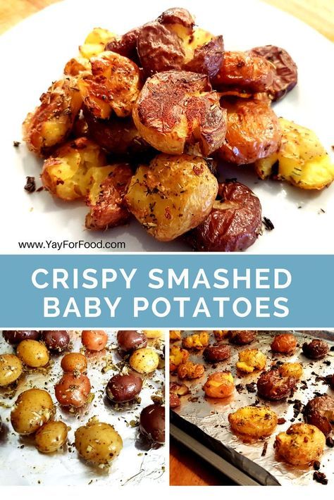 Crispy Garlic Smashed Baby Potatoes — Yay! For Food Baby Potato Recipes Roasted, Smashed Baby Potatoes, Small Potatoes Recipe, Baked Baby Potatoes, Smashed Potatoes Baked, Gold Potato Recipes, Baby Potato Recipes, Smashed Potatoes Recipe, Potato Appetizers