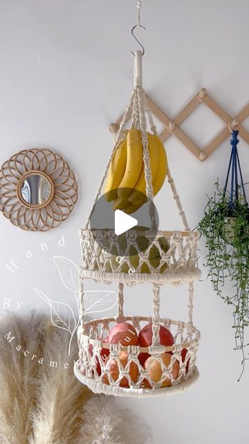 Emma Yang on Instagram: "Check out this beautiful macrame basket we design and create, perfect organize and storage solution for the fruits and vegetables:) and it looks so good in the kitchen.
CHECK THE LINKINBIO for the price and the details if you are Interested in this design.
.
.
.
#MacrameFruitBaskets #BohoKitchen #KitchenStorage #FruitfulDecor #HandcraftedWithLove #TealDelight #HomeOrganization #BohoStyle #FunctionalDecor #FestiveEtsyFinds #etsycreatorco" Macrame Fruit Hammock Diy, Diy Fruit Basket, Macrame Fruit Basket, Macrame Basket, Boho Kitchen, Functional Decor, Macrame Patterns, Fruit Basket, Fruits And Vegetables