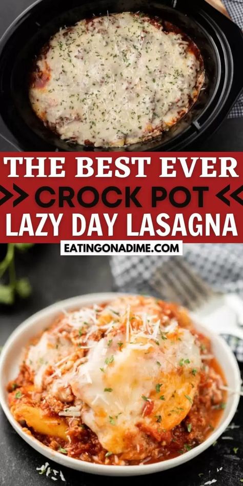 Lazy Lasagna Ravioli Crockpot, Crock Pot Main Dish For Potluck, Easy Crockpot Recipes For Party, Lasagna In Crockpot, Ravioli Lasagna Crockpot, Lasagna Recipe With Ravioli, Recipe With Ravioli, Crockpot Lasagna With Ricotta, Lazy Day Crock Pot Lasagna Recipe