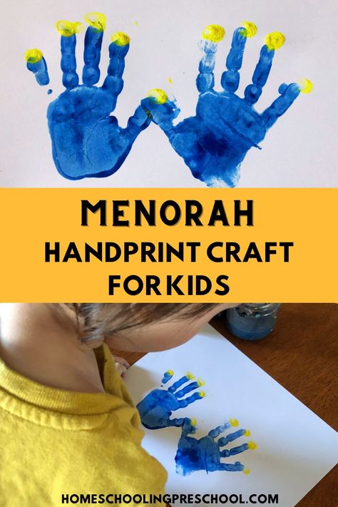 Hanukkah Handprint Menorah Craft Hanukkah Projects For Toddlers, Hanukkah Activities Toddlers, Hanakkuh Crafts For Toddlers, Handprint Menorah Craft, Menorah Crafts For Toddlers, Hanukkah Handprint Crafts, Hannukah Crafts For Kids Preschool, Hanukkah Toddler Crafts, Hanukkah Kindergarten Activities