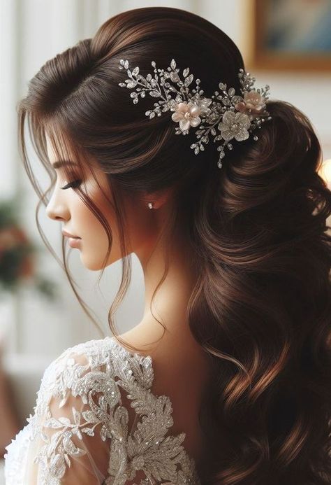 Wedding Hairstyles For Women, Hairstyle Accessories, Wedding Hairstyles For Medium Hair, Classic Wedding Hair, Wine Hair, Hairdo Wedding, Womens Wedding Dresses, Bridal Hairstyle, Front Hair Styles