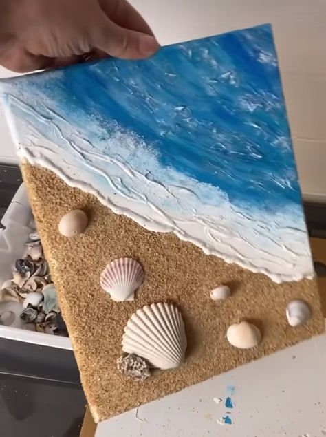 Beachy Paintings, Beach Canvas Paintings, Beach Crafts Diy, Beachy Art, Beach Art Painting, Beach Canvas Art, Painting Ocean, Summer Painting, Brush Painting