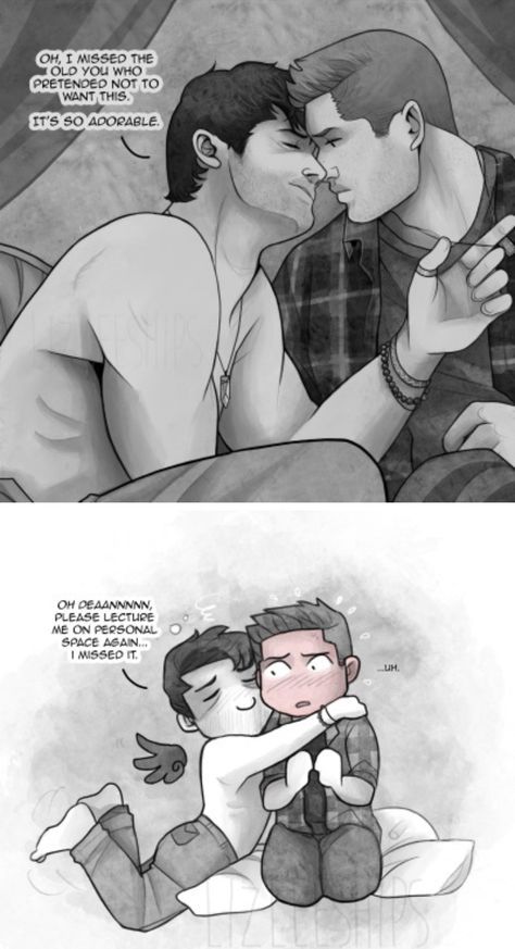 Castiel X Lucifer, Dean Winchester X Castiel Fanart, Destiel Cute Fanart, Person Laughing Reference, Deancas Fan Art, Destiel Fanart Comic, Dean And Cas Fanart, Supernatural Destiel Fanart, Dean X Castiel Fanart