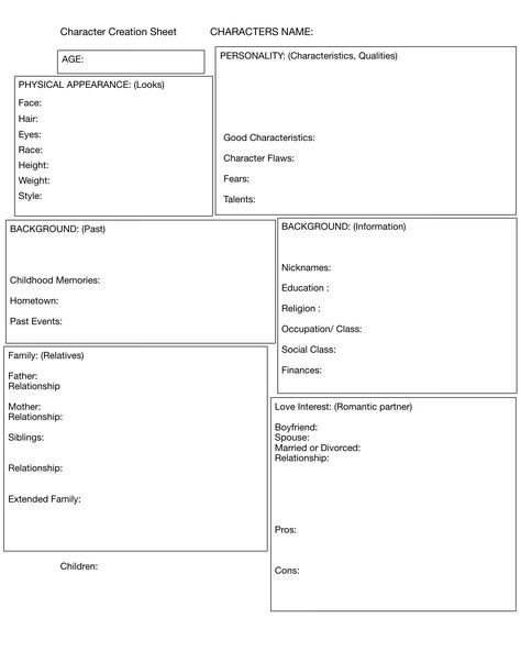 Character Creation Sheet Character Creation Sheet Draw, Character Study Template, Character Backstory Template, Oc Creation Guide, Character Layout Sheet, Character Creation Sheet Writing, Character Information Sheet, Character Creation Sheet, Character Sheet Writing