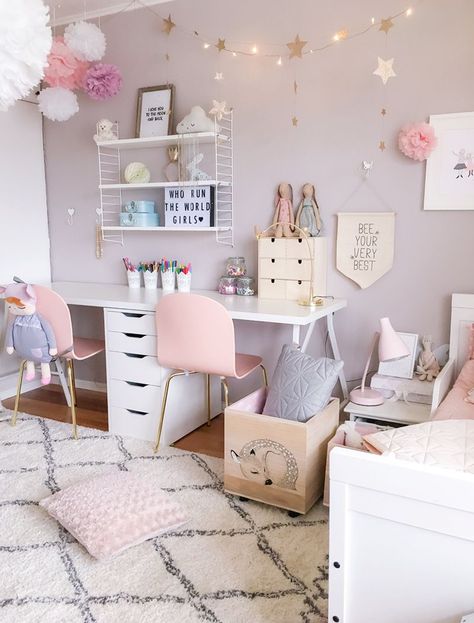 pink study corner girls room Amelie Room, Design Ložnic, Shared Girls Room, Girl Bedrooms, Cute Bedroom Ideas, Pink Bedrooms, Girl Bedroom Designs, Bilik Tidur