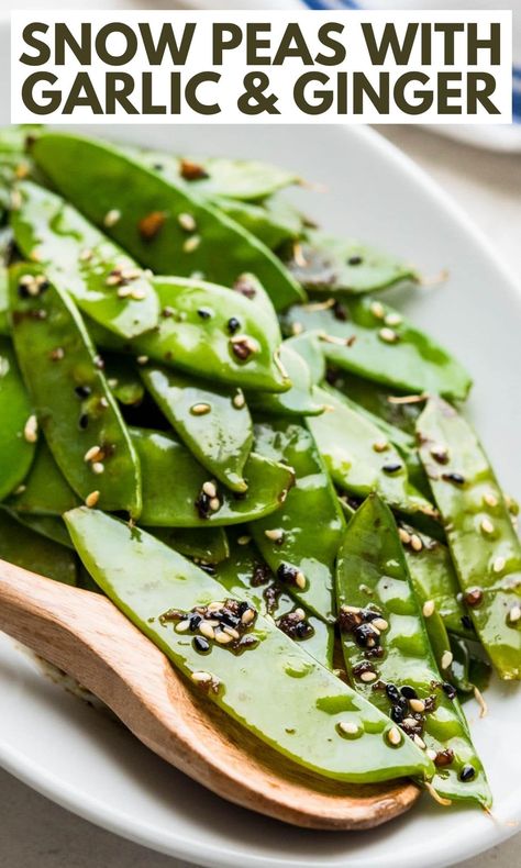 This easy snow pea recipe is a quick side dish to go with Asian foods as well as your favorite chicken, pork and seafood. These crisp tender snow peas are quickly stir fried with garlic and ginger and a simple soy and rice wine vinegar sauce. Stir Fry Snow Peas, Recipe With Snow Peas, Asian Snow Peas Recipe, Sides Veggies, Snow Peas Recipe, Nuts Recipes, Quick Side Dish, Vinegar Sauce, Snow Pea