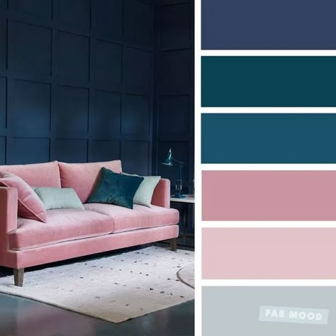 The best living room color schemes - Dark blue, teal, pink mauve - Fabmood | Wedding Colors, Wedding Themes, Wedding color palettes Home Colour Design, Good Living Room Colors, Teal Color Palette, Color Design Inspiration, Bantal Sofa, Palette Design, Living Room Color Schemes, Room Color Schemes, Bedroom Color Schemes