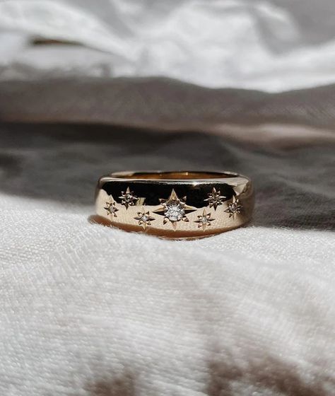 Jupiter Rings, Heirloom Rings, Handmade Gold Ring, Birthday Gift Ring, Solid Gold Band, Engagement Band, Wide Rings, Diamond Star, Engagement Bands