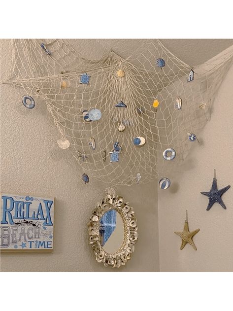 Blue  Collar  Wood   Embellished   Home Decor Room Decor Ideas Beach Theme, Sea Themed Furniture, Blue Ocean Bathroom, Room Ideas Ocean Themed, Ocean Party Aesthetic, Ocean Themed Room Ideas, Under Sea Decorations, Ocean Room Decor Ideas, Ocean Themed Decor