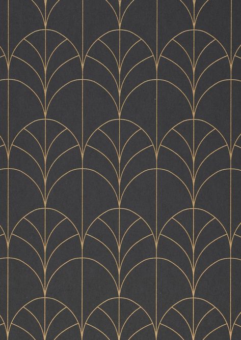 Rooms with dark colours convey a feeling of comfortable elegance and can provide some very exotic nuances. Glamorous exoticism is just one of the characteristics of this design wallpaper in the Art Deco style. The chocolaty slate grey background emphasises the shimmering yellow golden pattern. Art Deco Anaglypta Wallpaper, Art Deco Dark Grey Wallpaper, Art Deco Pattern Spots, Gray Art Deco Wallpaper, Art Deco Patterns Fabric, Modern Art Deco Colors, Art Deco Pattern Cardstock Papers, Art Deco Patterns Cardstock Papers, Lustre Wallpaper