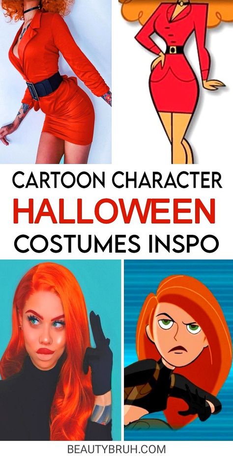 Halloween Costume Inspo based off your favorite cartoon character! #halloween Iconic Burnett Characters, Charmed Halloween Costumes, Celebrity Halloween Costumes Black Women, Pepper Ann Costume, Halloween Costumes Women Cartoon, 90s Costume Ideas Black Woman, Iconic Redheads Halloween, Iconic Curly Haired Movie Characters, Black Characters Costumes