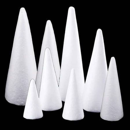 Description: White Solid Polystyrene Cones Foam Crafts Decorations,Can be coloured with paint. Great for crafting custom flower arrangements, gnome hats, bouquets, school projects, candy towers, unicorn , Christmas trees, or DIY projects, cake stand, cake , and table centerpieces. 5 Sizes, Include 8 Pieces. Height: Approx. 25cm/9.84inch 2pcs; 20cm/7.87inch 2pcs; 15cm/5.91inch 2pcs; 11cm/4.33 inch 1pc; 7cm/2.76inch 1pc. Application: DIY Craft, Kids Artistic Supply, Christmas Tree Ornament etc. Su Winter Onederland Party Boy, Winter Wonderland Centerpieces, Unicorn Diy, Tomato Cage Christmas Tree, Baby Shower Table Centerpieces, Crafts Table, Cone Christmas Trees, Unicorn Decorations, Dollar Tree Diy Crafts