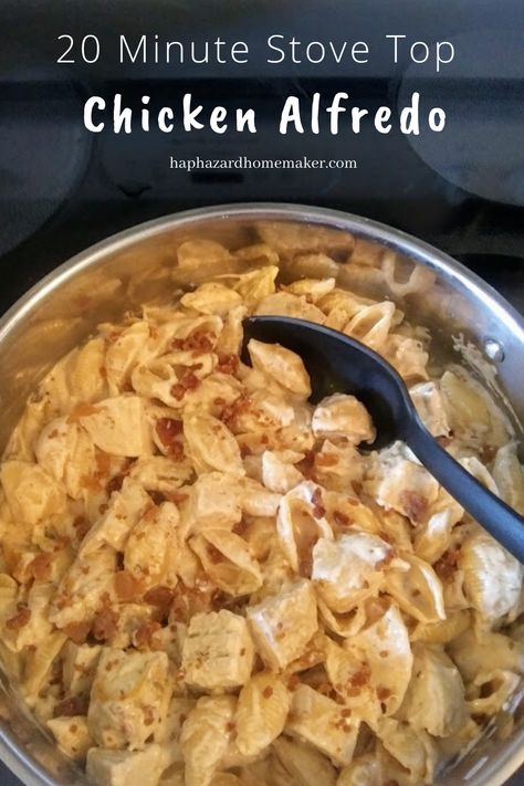 20 Minute Stove Top Chicken Alfredo – Haphazard Homemaker Stove Top Chicken Alfredo Recipe, Stove Top Chicken Alfredo, Ragu Chicken Alfredo Recipes, Ragu Chicken Alfredo, Cook Chicken On Stove, Stove Top Chicken Recipes, Chicken Alfredo Dinner, Alfredo Dinner, Turkey Entrees