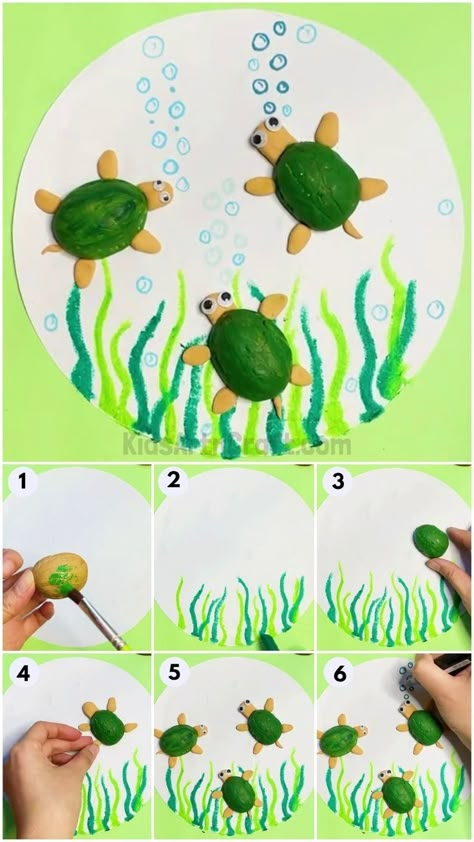 How To Make A Turtle Crafts, Turtle Projects For Kids, Walnut Shell Crafts Ideas, Diy Turtle Crafts, Walnut Shell Craft, Walnut Shell Art, Turtle Diy Crafts, Shell Art For Kids, Turtle Activities For Kids