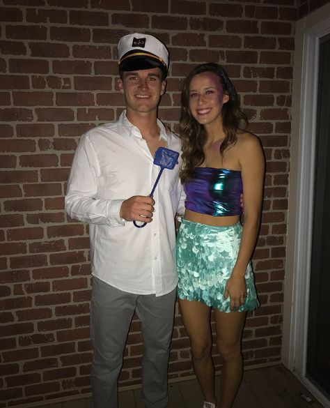 Captain And Mermaid Couple Costume, Mermaid And Sailor Costume Couple, Mermaid And Captain Costume, Mermaid Couple Costume, Mermaid And Sailor Costume, Easy Diy Couples Costumes, Fairly Odd Parents Costume, Batman And Robin Costumes, Couples Costumes For Halloween