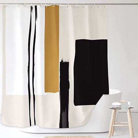 Neutral Bathroom, Mid Century Aesthetic, Plastic Shower Curtain, Abstract Shower Curtain, Painting Minimalist, Modern Shower Curtains, Boho Shower Curtain, Unique Shower, Bathroom Shower Curtain