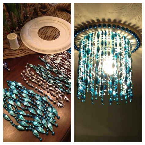 Made a light bulb cover for our master closet from a ceiling medallion and NOLA Mardi gras beads! Love the way it turned out!!! #yogapants Diy Bulb Cover, Diy Light Cover Ceiling, Ceiling Light Covers Diy, Diy Ceiling Light Cover, Ceiling Medallions Diy, Diy Ceiling Light, Ceiling Light Diy, Light Bulb Cover, Diy Light Bulb