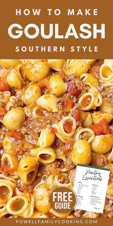 The best Southern goulash recipe that's perfect for a hearty family meal. This classic dish combines tender beef, rich tomato sauce, and savory spices for a comforting and delicious dinner. Easy to make and sure to please everyone. Southern Goulash, How To Make Goulash, Southern Recipes Dinner, Comforting Dinner, Goulash Recipe, Southern Recipes Soul Food, Goulash Recipes, Cooking Challenge, Simple Green Salad