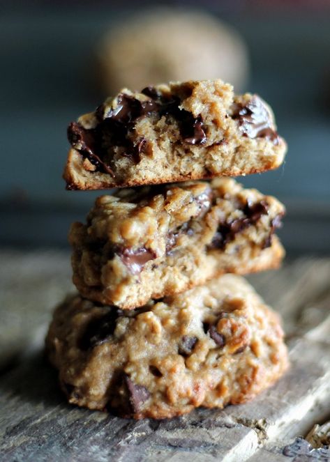 Healthy Banana oatmeal chocolate chip cookies made with coconut oil instead of butter. These chewy, dairy free cookies taste exactly like banana bread! #cookies #oatmealcookies #banana #dessert Banana Oatmeal Chocolate Chip Cookies, Banana Oatmeal Chocolate Chip, Dairy Free Cookies, Banana Oatmeal Cookies, Ambitious Kitchen, Peanut Butter Chocolate Chip Cookies, Oatmeal Chocolate Chip, Vegan Peanut Butter, Oatmeal Chocolate