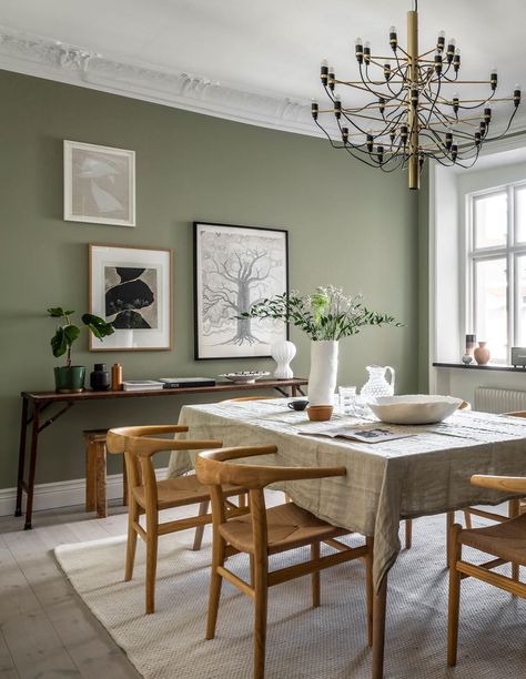 Green Dining Room Walls, Cream Dining Room, Dining Room Wall Color, Dining Room Colour Schemes, Dining Room Layout, Dining Room Decorating, Dining Room Decoration, Dining Room Decor Ideas, Dining Room Paint Colors