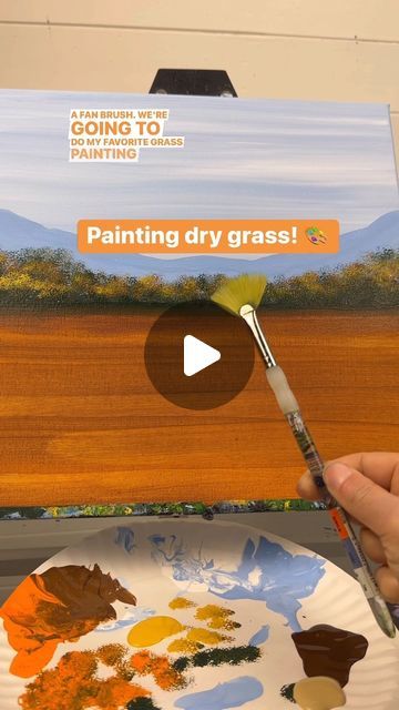 Emily Seilhamer on Instagram: "[clip] Painting dry grass with a fan brush 🎨 #acrylicpainting #easypainting #paintingtips #falldecorating #howto #beginnerfriendly #easypainting #tutorials" Painting Grass With Acrylics, Painting Grass, Grass Painting, Fan Brush, Diy Pumpkin, Cool Paintings, Painting Tips, Easy Paintings, Paint Brushes