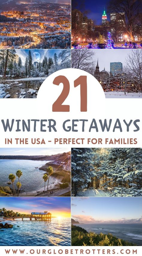 Looking for a festive winter escape, somewhere to learn to ski or maybe an escape to winter sun? We've rounded up the best family vacations you can take within the USA. Favorite family winter vacation destinations | Warm winter vacation Destinations | Family Ski Resorts in the US | US Family vacation ideas | Our Globetrotters Family Travel Blog Family Christmas Vacation Ideas, Winter Family Vacations In The Us, Us Family Vacations, Snow Vacation, Europe Winter Travel, Family Vacations Usa, Winter Family Vacations, Best Winter Vacations, Cheap Family Vacations