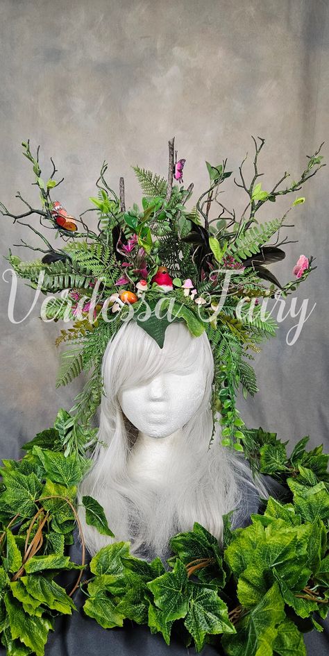 Head Peice, Mother Earth Goddess, Goddess Headdress, Mother Nature Costume, Leaf Headpiece, Green Jungle, Earth Goddess, Doll Diy Crafts, Halloween 2024