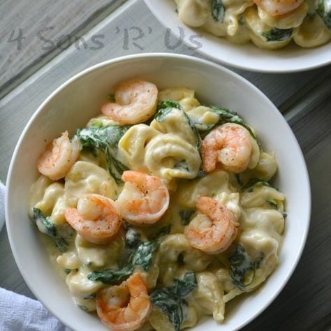 Creamed Spinach Tortellini with Seasoned Shrimp - 4 Sons 'R' Us Creamed Spinach Tortellini, Tortellini With Shrimp, Shrimp Spinach, Seasoned Shrimp, Spinach Tortellini, Tortellini Recipes, Shrimp Recipes For Dinner, Shrimp Seasoning, Creamed Spinach