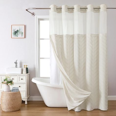 PRICES MAY VARY. 【Beige Fabric Shower Curtain with Boho Tufted Chevron Stripes】:This beige shower curtain for bathroom features tufted chevron stripes,making this striped shower curtain suitable for diverse decoration styles,like modern farmhouse,contemporary,simple,bohemian,shabby chic styles.These unique chevron stripes are exactly as shown,which can add a boho touch to your master bathroom, guest bathroom or hotel spa. 【Ringless Shower Curtain】:This shower curtain with no hooks features an in Master Bath With Shower Curtain, Organic Modern Bathroom Shower Curtain, Modern Bathroom Shower Curtain, Unique Shower Curtain Ideas, Shower Curtain Ideas Bathroom, Best Shower Curtains, Tall Shower Curtains, Beige Shower Curtain, Neutral Shower Curtains