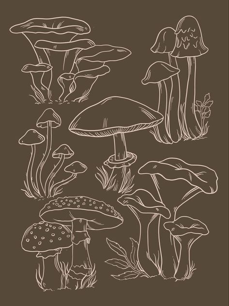 Mushroom Patch Drawing, Mushroom Forest Drawing Easy, Long Mushroom Drawing, Basic Mushroom Drawing, Posca Pens Art Mushroom, Mashrooms Drawing Aesthetic Indie, Mushroom Cluster Drawing, Mushroom Astethic Drawing, Tall Mushroom Drawing