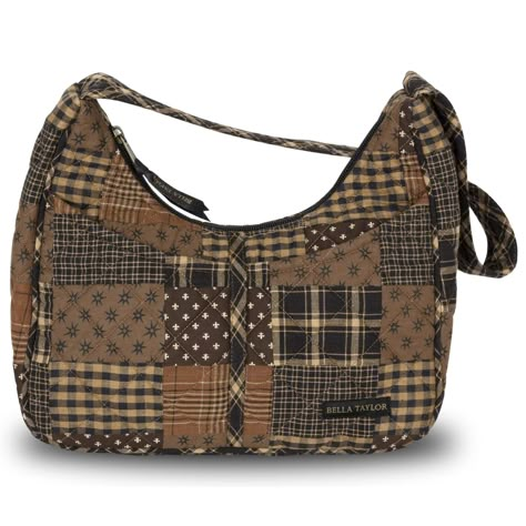 PRICES MAY VARY. COUNTRY AMERICANA PATCHWORK: Ironstone is our timeless palette of chestnut, khaki, dark chocolate, and black quilted cotton fabrics in plaids and stripes in a traditional American patchwork layout. SIZED JUST RIGHT: Not too big and not too small, the Blakely quilted purse measures 11" wide, 9.5” high at the sides (7" in the middle), and 4" deep. It’s the perfect size hobo-style pocketbook to carry everything you need, and the secure top zipper closure keeps your belongings safe Vhc Brands, Stylish Purse, Quilted Purses, Americana Fashion, Hobo Shoulder Bag, Antique Brass Hardware, Hobo Style, Stylish Shoulder Bag, Croquettes