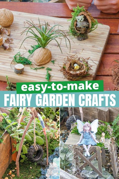 Make these fun DIY fairy garden crafts at home from inexpensive materials. Crafts For Kids Popsicle Sticks, Fairy Garden Accessories Diy, Garden Ideas Homemade, Homemade Accessories, Crafts At Home, Fairy Garden Animals, Garden Crafts For Kids, Diy Fairy Garden, Garden At Home