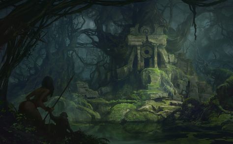 ArtStation - Ruins in the jungle, Sergey Vasnev Post Apocalypse, Matte Painting, Fantasy Art Landscapes, High Fantasy, Environment Concept Art, Environmental Art, Fantasy Landscape, Art Background, Fantasy World