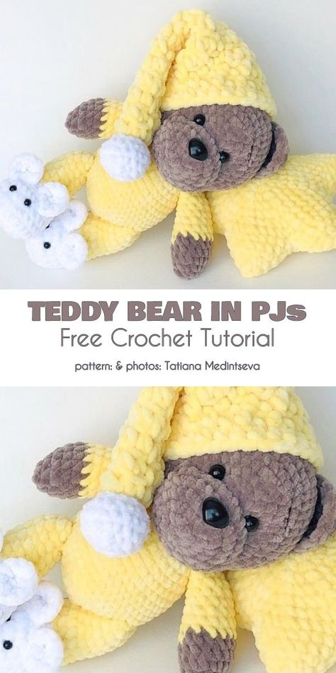 Goodnight Bear Free Crochet Patterns Goodnight Bear, Crochet Bear Patterns, Crochet Toys Free, Crochet Tutorial Pattern, Crochet Teddy Bear Pattern, Confection Au Crochet, Bear Crochet, Pola Amigurumi, Crochet Animals Free Patterns