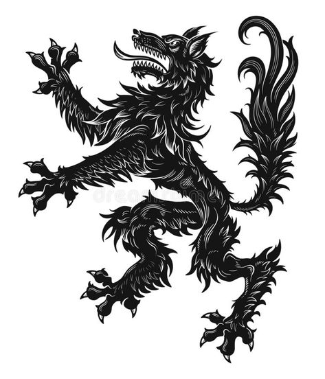 Heraldic wolf black stock vector. Illustration of medieval ... Crest Tattoo, Wolf Black, Heraldry Design, Shadow Wolf, Medieval Tattoo, Wolf Illustration, Werewolf Art, Armadura Medieval, Tattoo Style Drawings