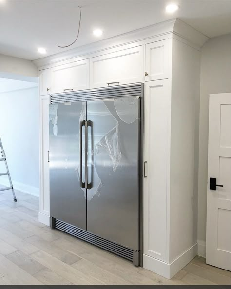 Large Refrigerator And Freezer, Miami Kitchen, Fridge Cabinets, Built In Fridge, Freezer Ideas, Built In Fridge Freezer, Castle Kitchen, Refrigerator Ideas, Cabinet Trim