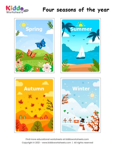 Seasons Chart Preschool Free Printable, Season Printables Preschool, Seasons Flashcards Free Printable, Seasons Of The Year Printables, Season Worksheet, Seasons Flashcards, Seasons Kindergarten, Seasons Chart, Eric Carle Activities